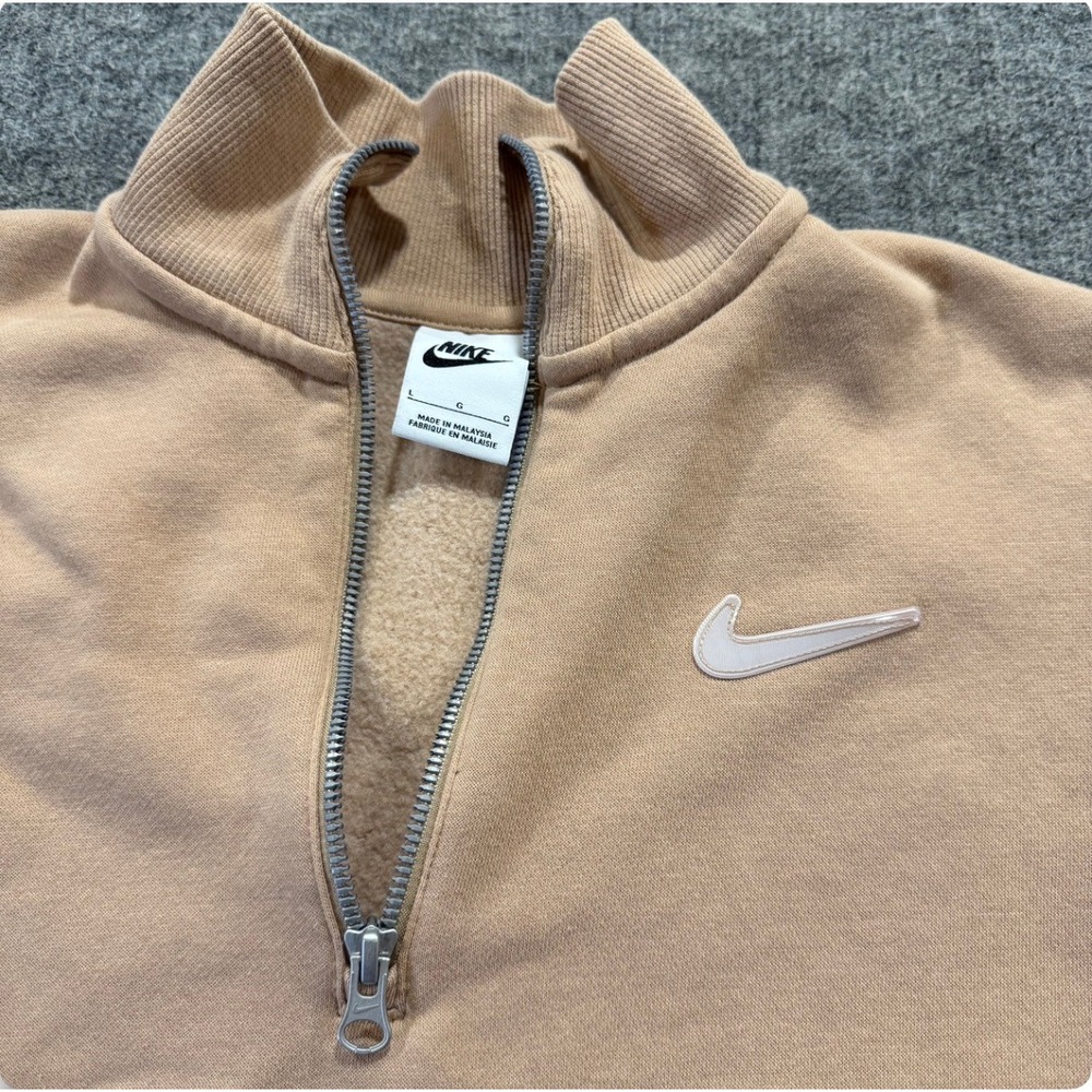 Nike Quarter Zip Pullover Beige Swoosh Sweatshirt Oversized Women's L Neutral - Picture 8 of 9